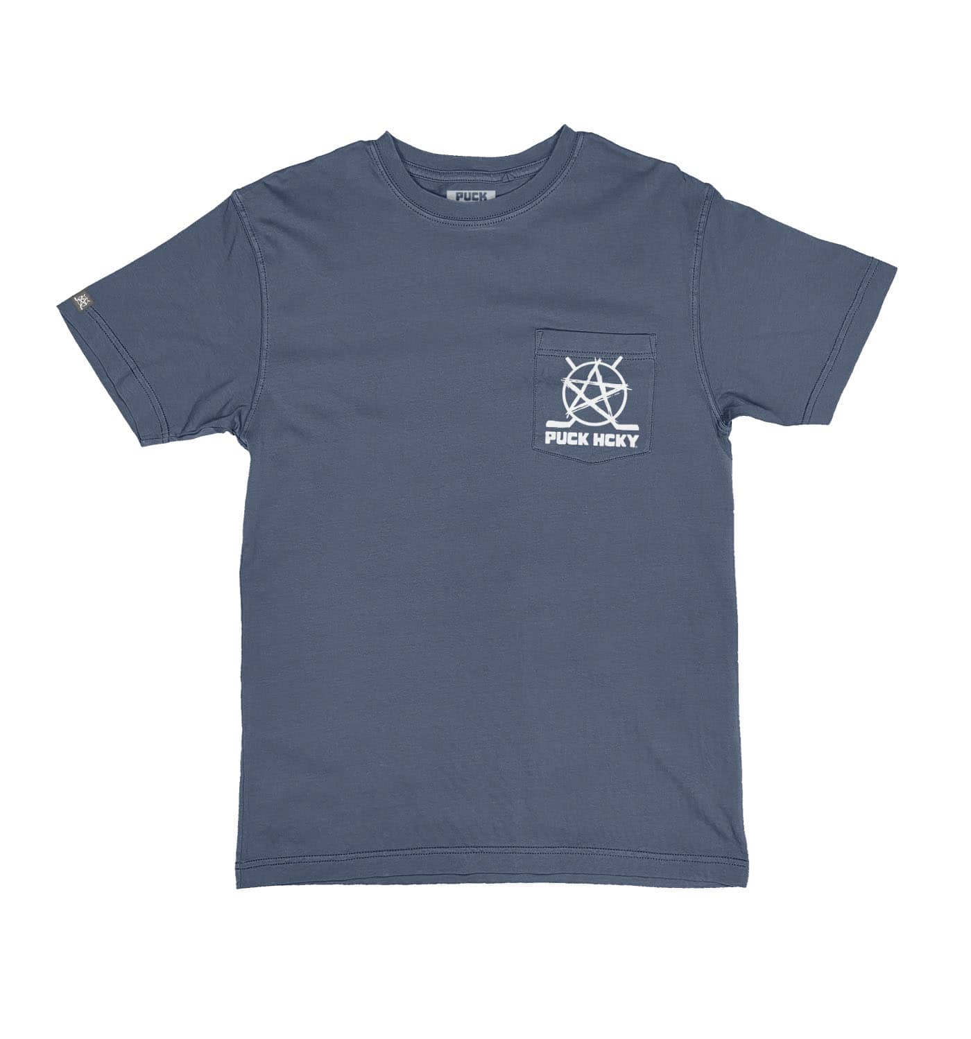 PUCK HCKY 'BIG STAR' short sleeve pocket hockey t-shirt front view