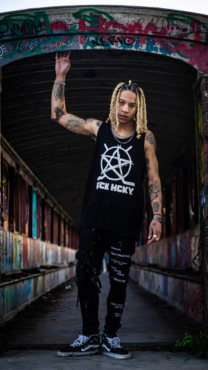 PUCK HCKY 'BIG STAR' hockey tank in black front view on model