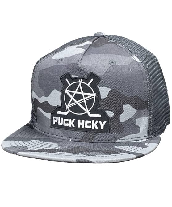 PUCK HCKY 'BIG STAR'' trucker snapback hockey hat in urban front view