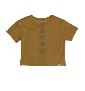 PUCK HCKY 'BOX' women's hockey crop top in gold back view