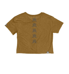 PUCK HCKY 'BOX' women's hockey crop top in gold back view