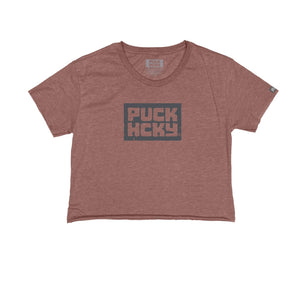 PUCK HCKY 'BOX' women's hockey crop top in pink front view