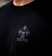 PUCK HCKY 'EQUIPMENT HAZMAT' long sleeve hockey t-shirt in black front view on model