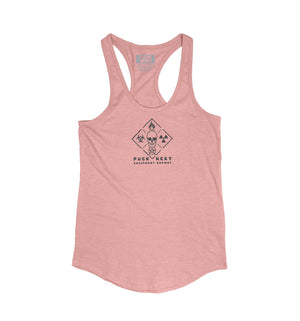 PUCK HCKY 'EQUIPMENT HAZMAT' women's hockey tank top in dusty rose front view