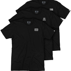 PUCK HCKY ‘HAT TRICK’ short sleeve basic black hockey t-shirt 3-pack