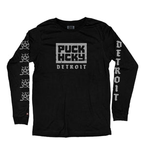 PUCK HCKY 'DETROIT' long sleeve hockey t-shirt in black