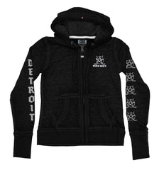 PUCK HCKY ‘DETROIT’ women's full zip hockey hoodie in acid black front view