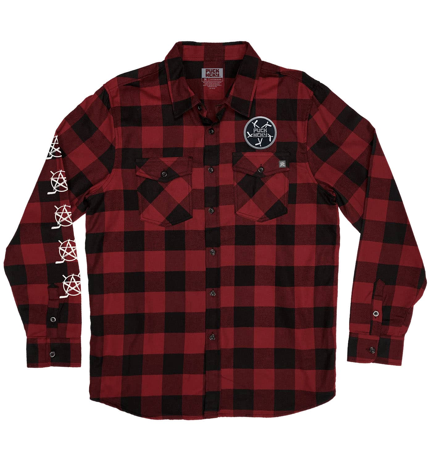 PUCK HCKY 'PENTASTICK’ hockey flannel in red and black front view