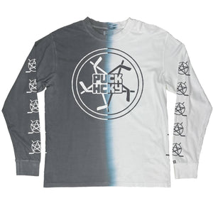 PUCK HCKY 'PENTASTICK LUNAR' long sleeve hockey t-shirt in grey and white tie dye front view
