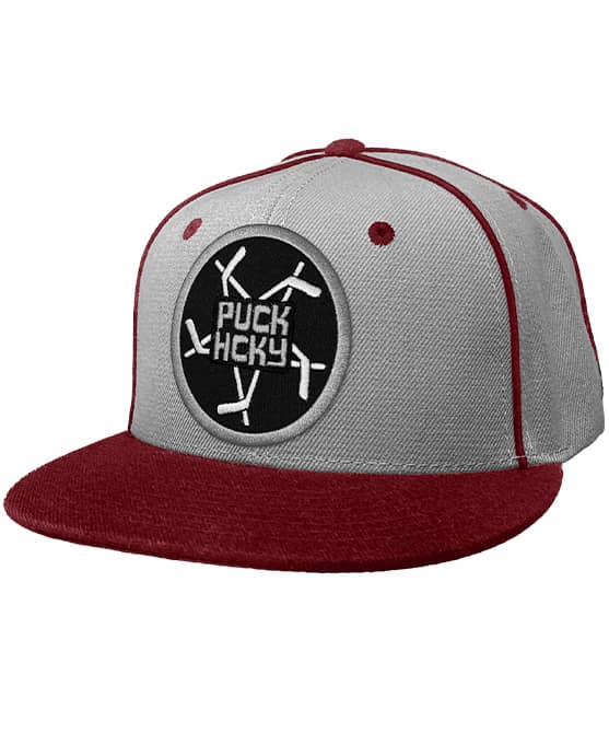 PUCK HCKY 'PENTASTICK' snapback hockey cap in grey with cardinal accents front view