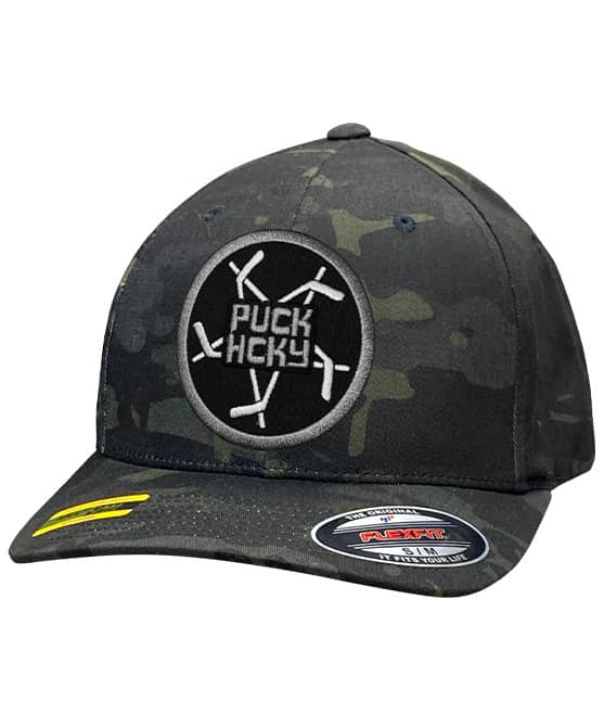 PUCK HCKY 'PENTASTICK' STRETCH FIT hockey cap in multicam black front view