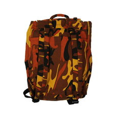 PUCK HCKY 'SKATE MARKS' hockey game-day travel pack in orange camo back view