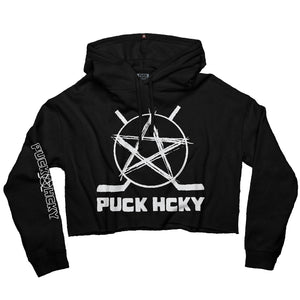 PUCK HCKY SKATE MARKS' women's pullover crop hockey hoodie in black