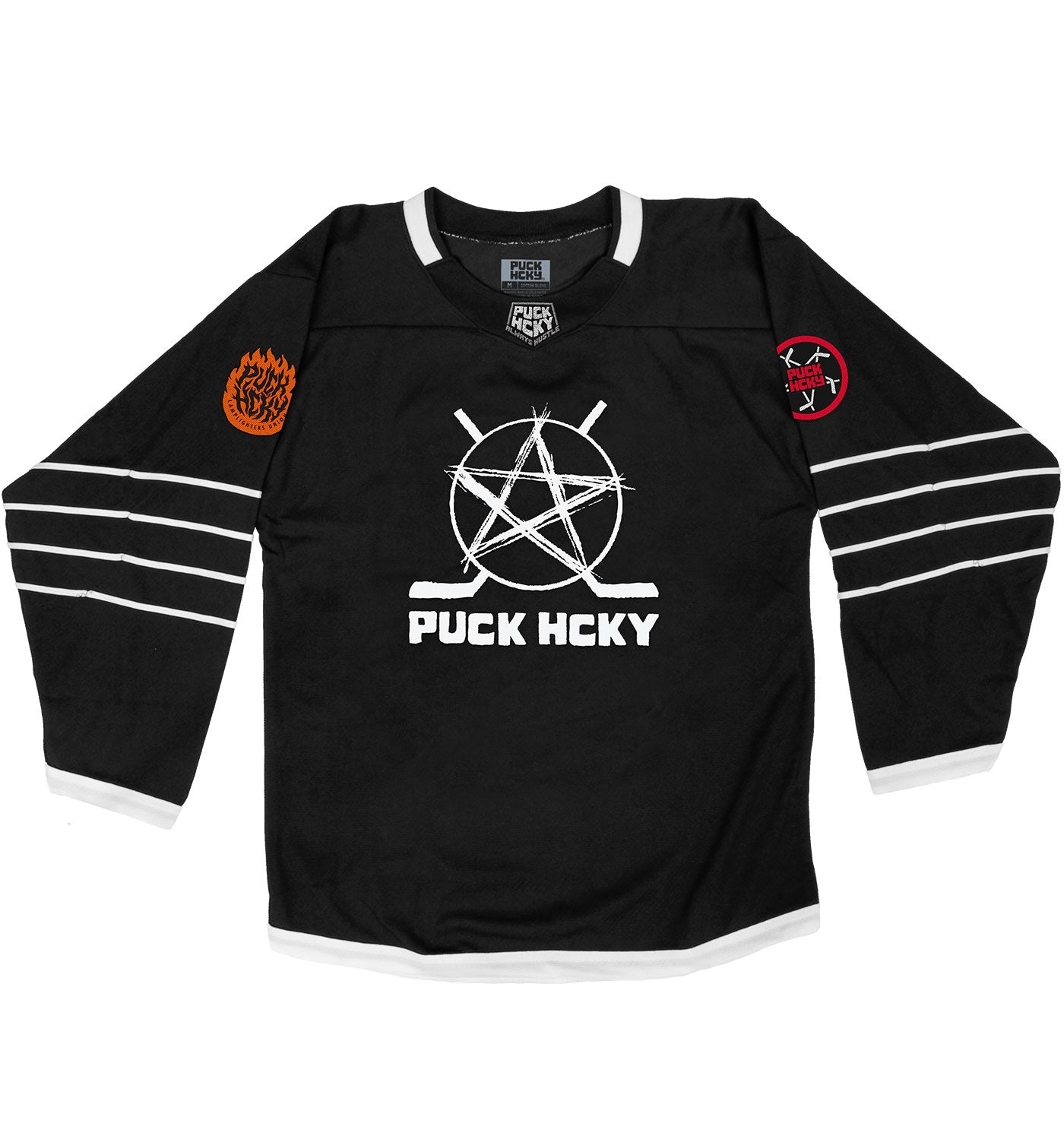 PUCK HCKY 'SKATE MARKS' hockey jersey in black and white