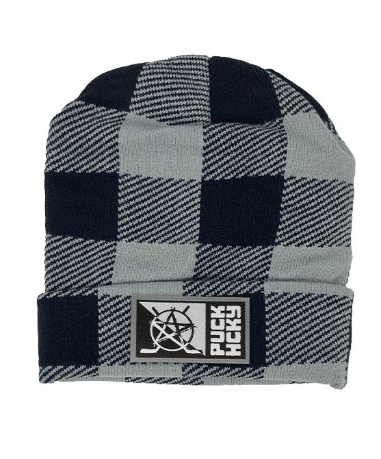 PUCK HCKY ‘SLICED N’ STACKED’ hockey beanie in black and grey plaid