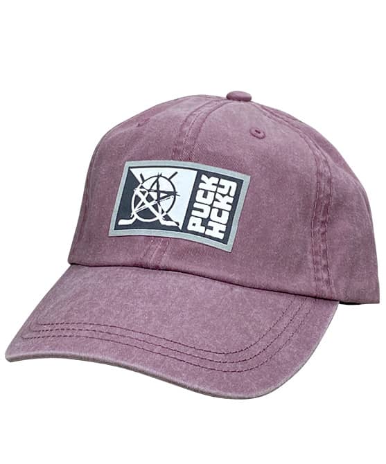 PUCK HCKY 'SLICED AND STACKED' relaxed fit hockey Dad hat in wine