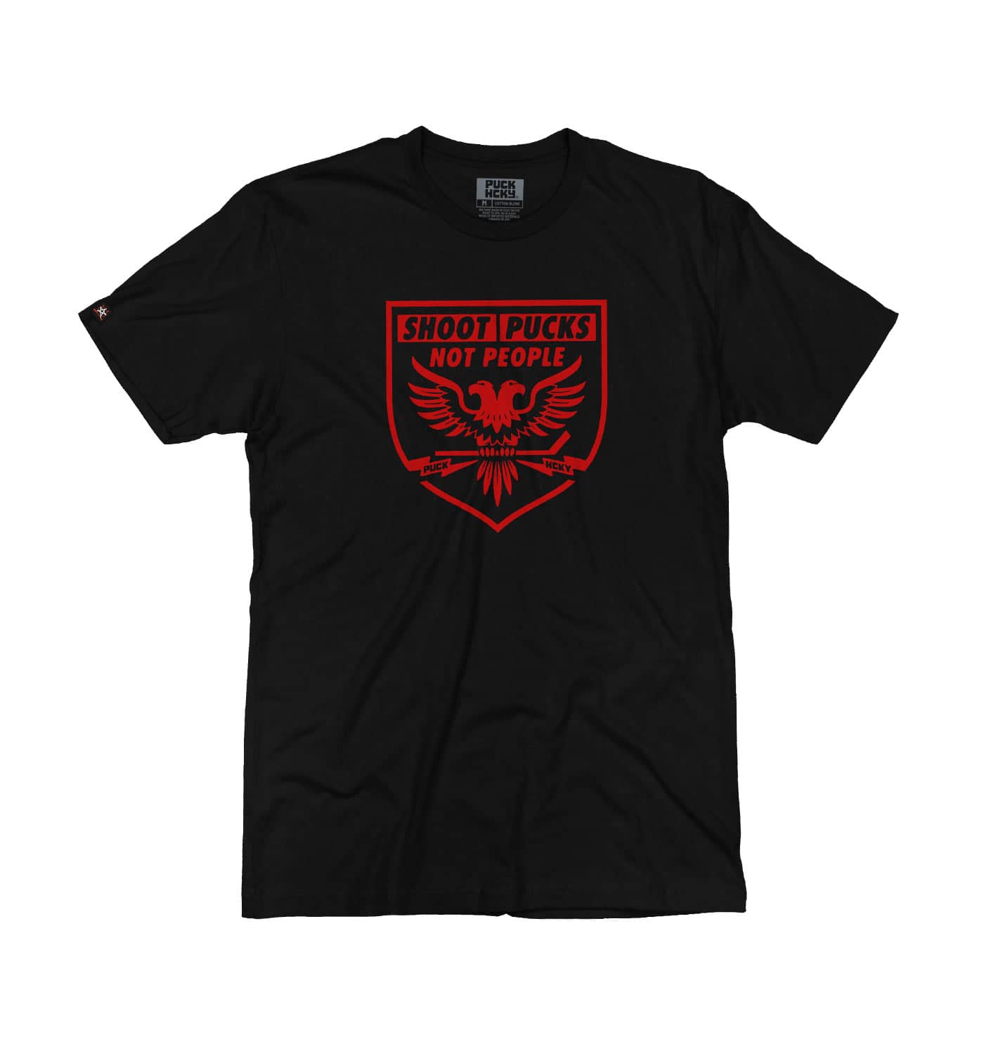 PUCK HCKY 'SHOOT PUCKS NOT PEOPLE - BATTLE EAGLE' short sleeve hockey t-shirt in solid black