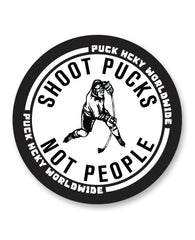 PUCK HCKY 'SHOOT PUCKS NOT PEOPLE CIRCLE' hockey sticker