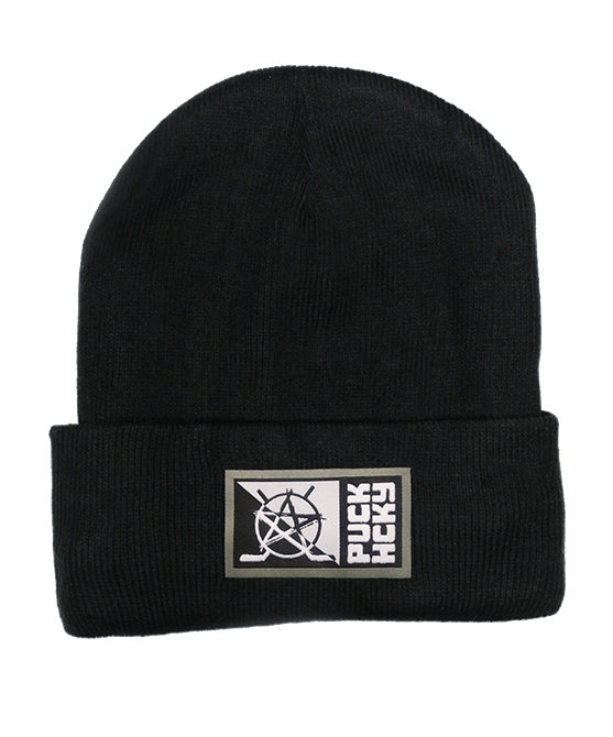 PUCK HCKY 'TOASTY TOQUE' jersey-lined, cuffed knit hockey hat in black 