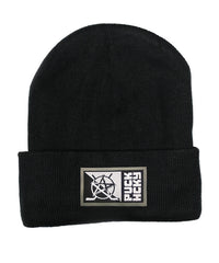 PUCK HCKY 'TOASTY TOQUE' jersey-lined, cuffed knit hockey hat in black 
