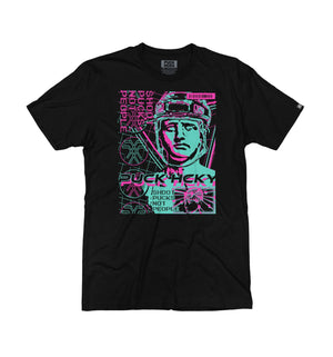 PUCK HCKY 'VAPORWAVE' short sleeve hockey t-shirt in black front view