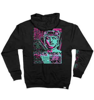 PUCK HCKY 'VAPORWAVE' full zip hockey hoodie in black back view