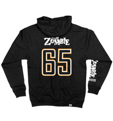 ROB ZOMBIE 'MARS NEEDS HCKY' full zip hockey hoodie in black back view