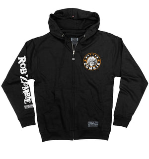 ROB ZOMBIE 'MARS NEEDS HCKY' full zip hockey hoodie in black front view