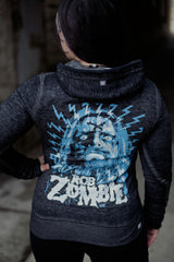 ROB ZOMBIE 'SKATANIC' women's full zip hockey hoodie in acid black back view on model