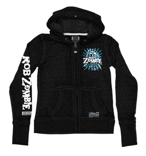 ROB ZOMBIE 'SKATANIC' women's full zip hockey hoodie in acid black front view