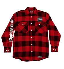 ROB ZOMBIE 'SKATERBEAST' hockey flannel in red plaid front view