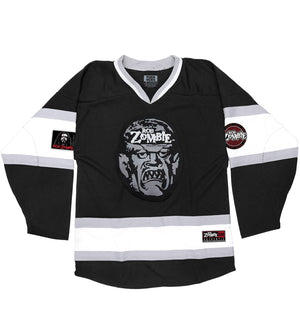 ROB ZOMBIE 'SKATERBEAST' deluxe hockey jersey in black, white, and grey front view