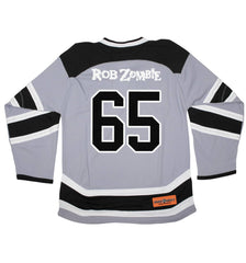 ROB ZOMBIE 'SKATERBEAST' deluxe hockey jersey in grey, black, and white back view