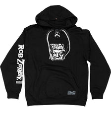 ROB ZOMBIE 'SKATERBEAST' laced pullover hockey hoodie in black with laces in black and white front view