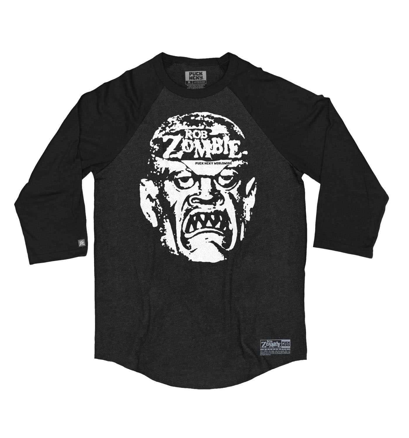 ROB ZOMBIE 'SKATERBEAST' hockey raglan t-shirt in black heather with black sleeves
