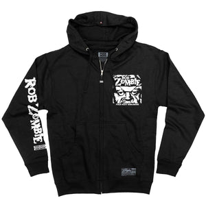 ROB ZOMBIE 'SKATERBEAST' full zip hockey hoodie in black front view