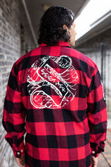 SEETHER 'THE S' hockey flannel in red back view on model