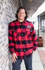 SEETHER 'THE S' hockey flannel in red front view on model