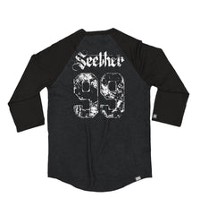 SEETHER 'THE S' hockey raglan t-shirt in graphite heather with black sleeves back view