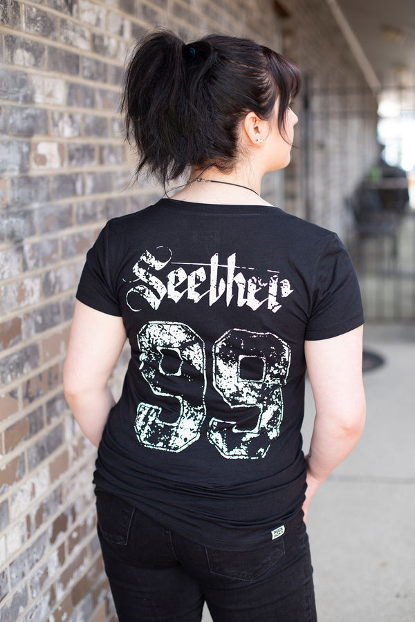 SEETHER ‘THE S’ women's short sleeve hockey t-shirt back view on model