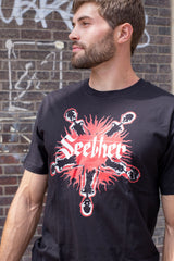 SEETHER 'WASTELAND' short sleeve hockey t-shirt in black front view on model