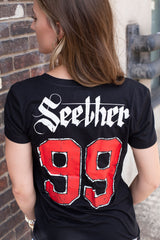 SEETHER ‘WASTELAND’ women's short sleeve hockey t-shirt in black back view on model