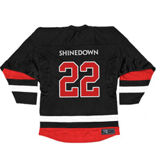 SHINEDOWN ‘PLANET ZERO’ deluxe hockey jersey in black, white, and red back view