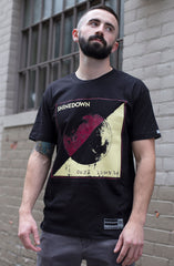 SHINEDOWN ‘PLANET ZERO’ short sleeve hockey t-shirt in black front view on moodel