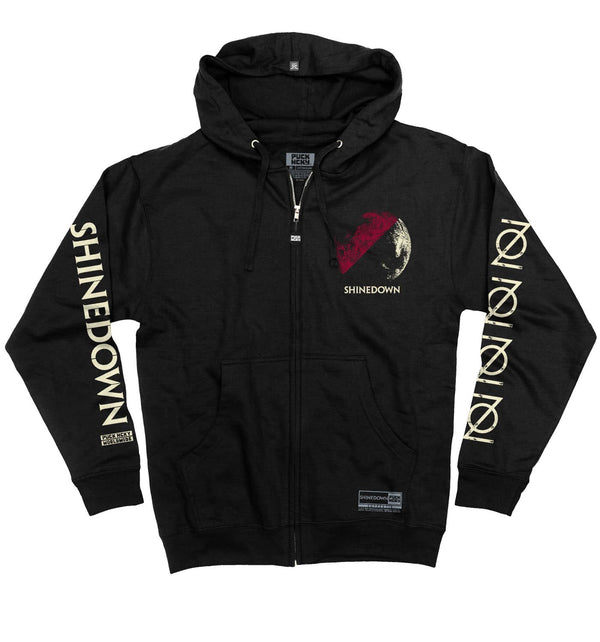 SHINEDOWN ‘PLANET ZERO’ full zip hockey hoodie in black front view