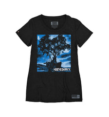 SHINEDOWN ‘WHISPER’ women's short sleeve hockey t-shirt in black front view