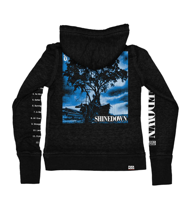 SHINEDOWN ‘WHISPER’ women's full zip hockey hoodie in acid black back view