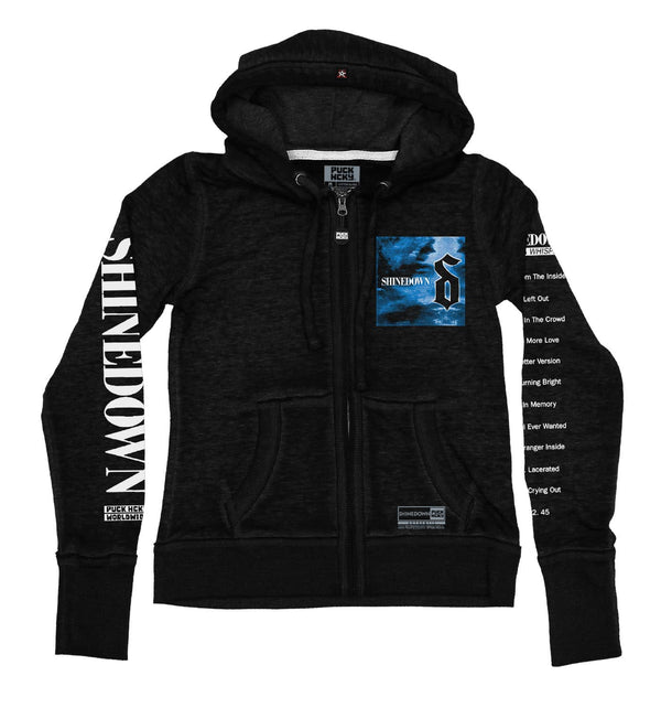 SHINEDOWN ‘WHISPER’ women's full zip hockey hoodie in acid black front view