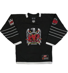 SLAYER 'FIGHT TILL DEATH' deluxe hockey jersey in black and white front view