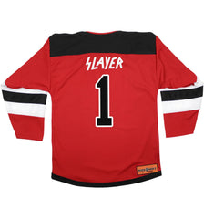 SLAYER 'FIGHT TILL DEATH' deluxe hockey jersey in red, black, and white back view